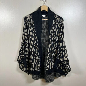 Akemi + Kin Louise Leopard Wrap Cardigan Sweater One Size Black Oversized Cozy